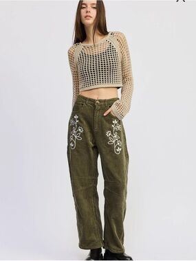Jacquie The Label -SYLVIE-Embroidered Corduroy Barrel Pants| size XS